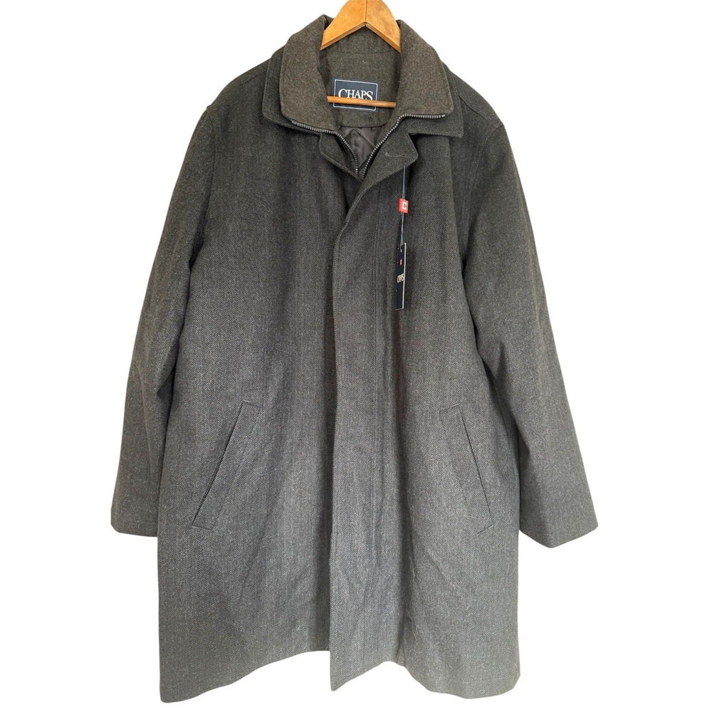NWT Chaps Men's Dark Gray Wool Blend Coat Sz 44 Long
